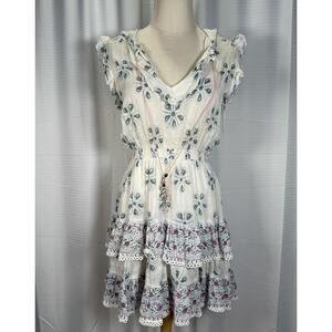 Bell by Alicia Bell Rainey Silk Cotton Mini Dress Size S Floral White Ruffle